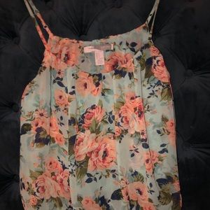 Floral Chiffon Thin Strap Crop Top